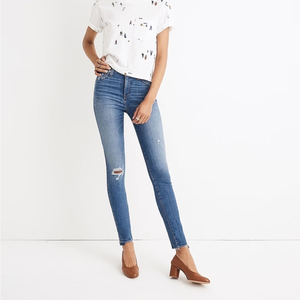 NWT Madewell 10" High-Rise Skinny Jeans: Drop Step-Hem Edition Distressed 24